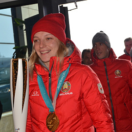 22 Февраля 2018 Олимпийская чемпионка Анна Гуськова прилетела в Минск